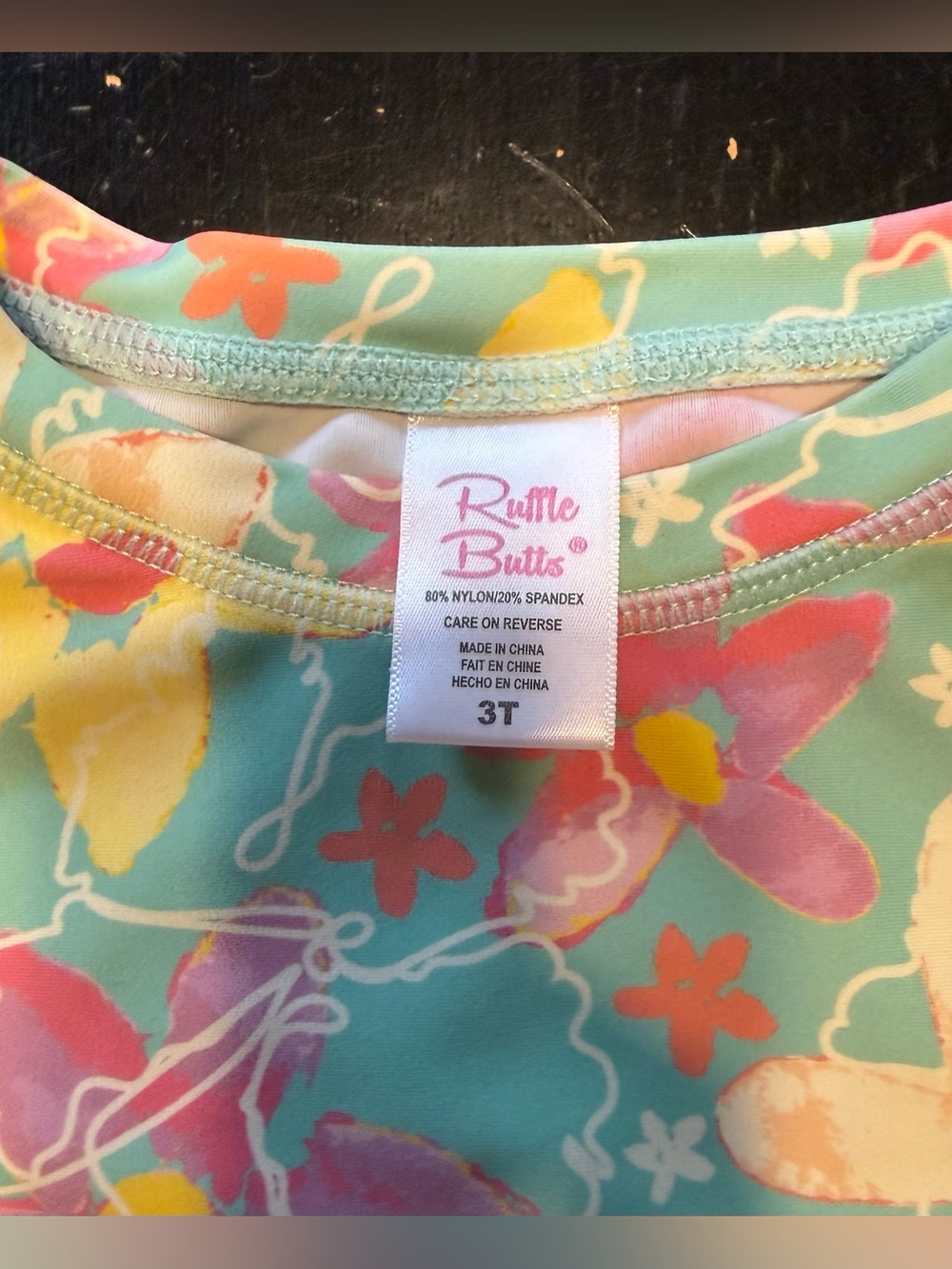 Ruffle Butts Rash Guard- Pink/Green/Yellow- Size 3T - Picture 4 of 8